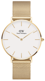 Daniel Wellington Classic Petite White Dial Gold Mesh Bracelet Watch For Women - DW00100348
