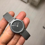 Calvin Klein Minimal Grey Dial Silver Mesh Bracelet Watch for Women - K3M53154