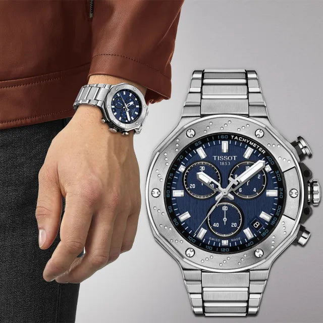 Tissot T Race Chronograph Blue Dial Silver Steel Strap Watch For Men - T141.417.11.041.00
