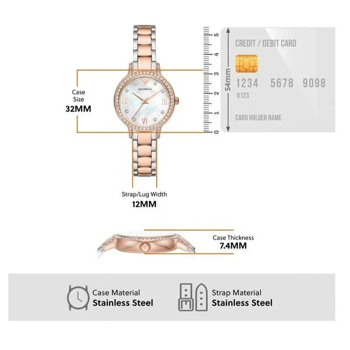 Emporio Armani Cleo Mother of Pearl Dial Two Tone Steel Strap Watch For Women - AR11499