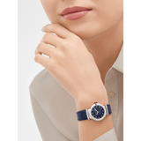 Bvlgari Lvcea Intarsio Aventurine Diamonds Blue Dial Blue Leather Strap Watch for Women - LVCEA103617