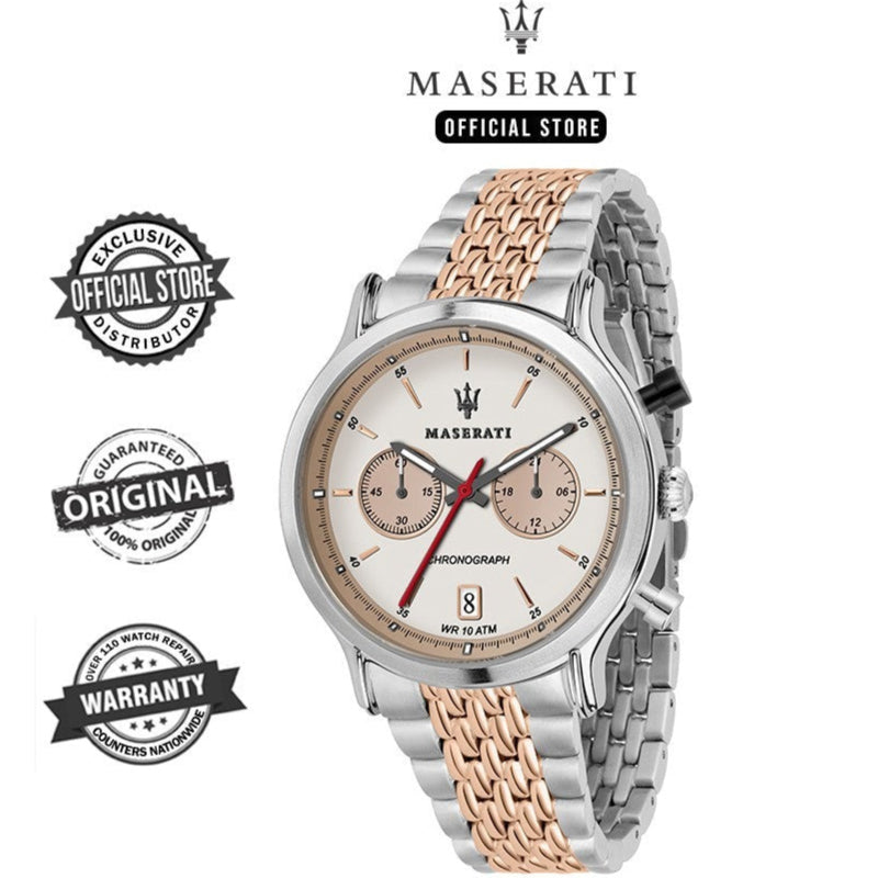 Maserati Legend Chronograph Ivory White Dial Two Tone Steel Strap Watch For Men - R8873638002