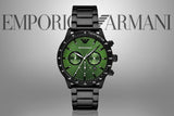 Emporio Armani Mario Chronograph Green Dial Black Steel Strap Watch For Men - AR11472
