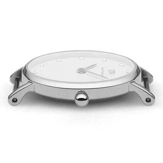 Daniel Wellington Classy Bristol White Dial Brown Leather Strap Watch For Women - DW00100070