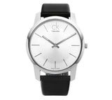 Calvin Klein City Silver Dial Black Leather Strap Watch For Women - K2G231C6