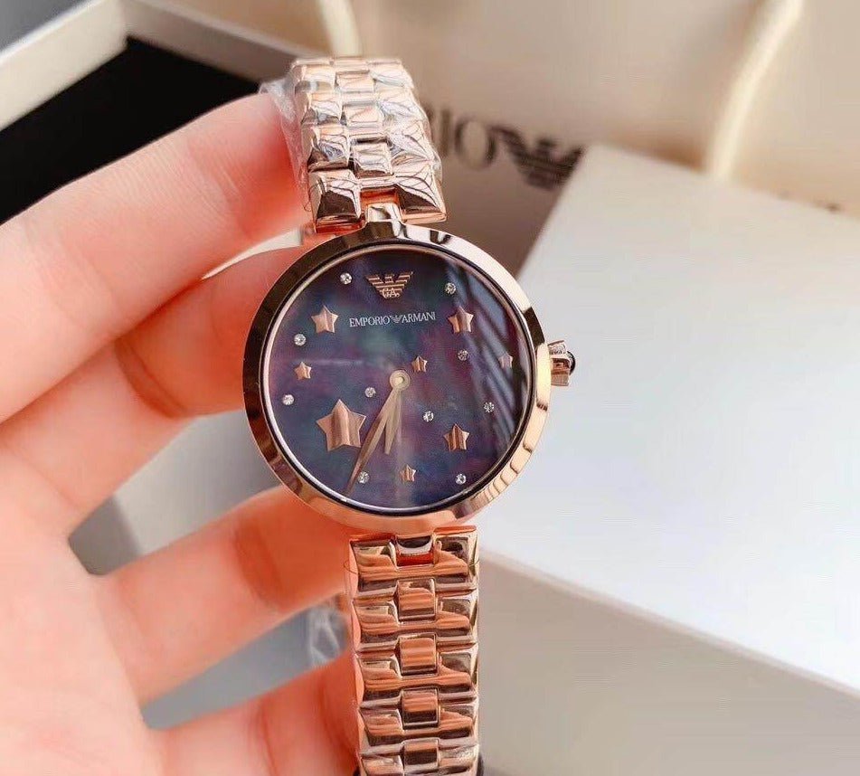 Emporio Armani Arianna Black Dial Rose Gold Stainless Steel Watch For Women - AR11197