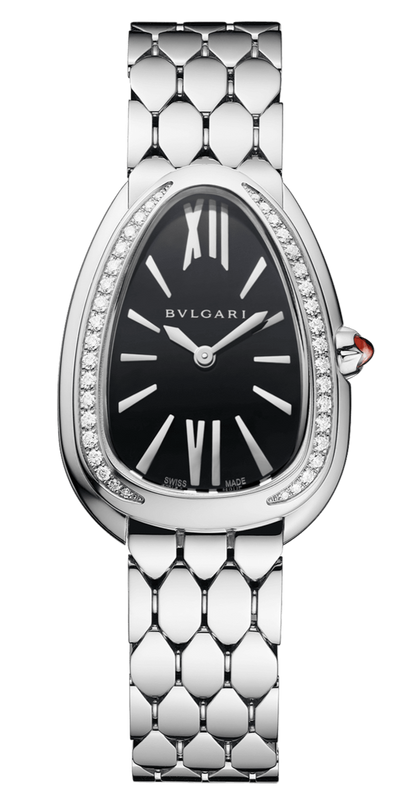 Bvlgari Serpenti Seduttori Diamonds Black Dial Silver Steel Strap Watch for Women - SERPENTI103449