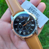 Fossil Grant Chronograph Green Dial Brown Leather Strap Watch for Men - FS4918