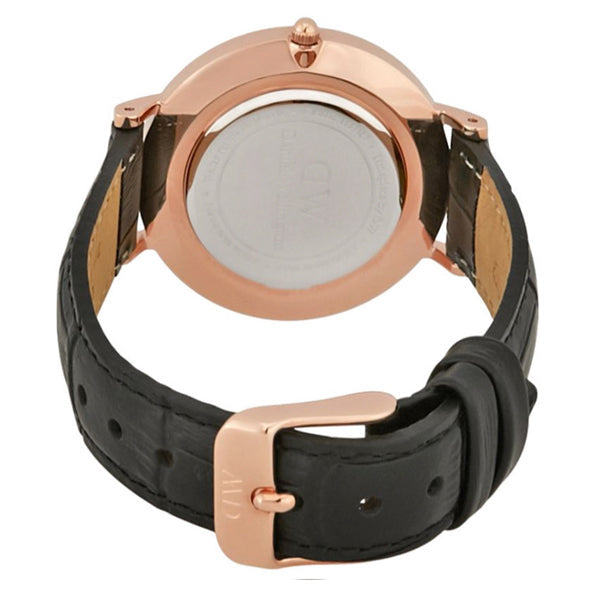 Daniel Wellington Petite Reading White Dial Black Leather Strap Watch For Women - DW00100173