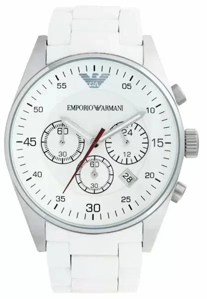 Emporio Armani Sport Chronograph White Dial White Silicone Strap Watch For Men - AR5859