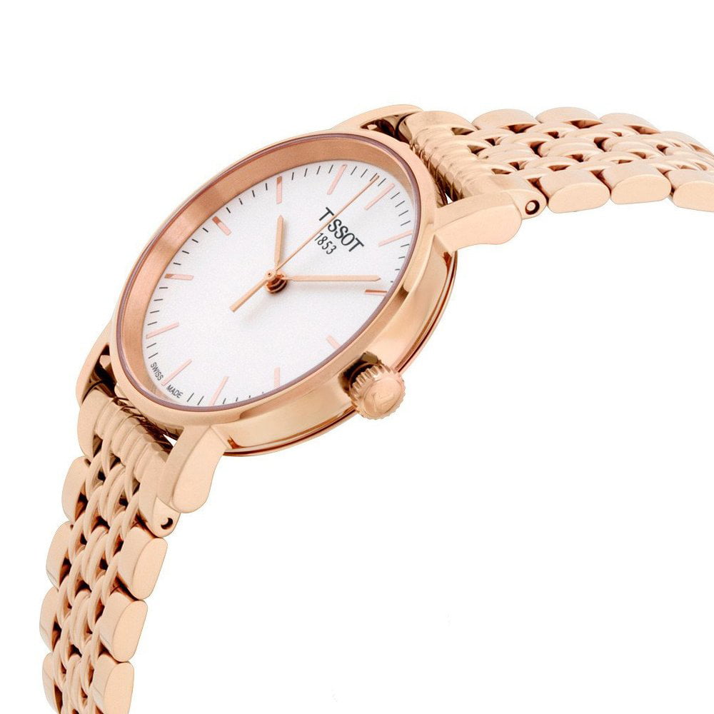 Tissot T Classic Everytime Small White Dial Rose Gold Mesh Bracelet Watch For Women - T109.210.33.031.00