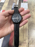 Armani Exchange Hampton Quartz Blue Dial Black Leather Strap Watch for Men - AX2411
