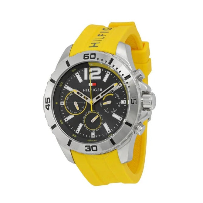 Tommy Hilfiger Sports Multifunction Black Dial Yellow Rubber Strap Watch for Men - 1791144