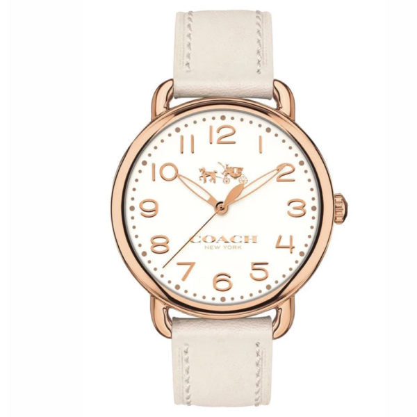 Coach Delancey White Dial White Leather Strap Watch for Women - 14502716