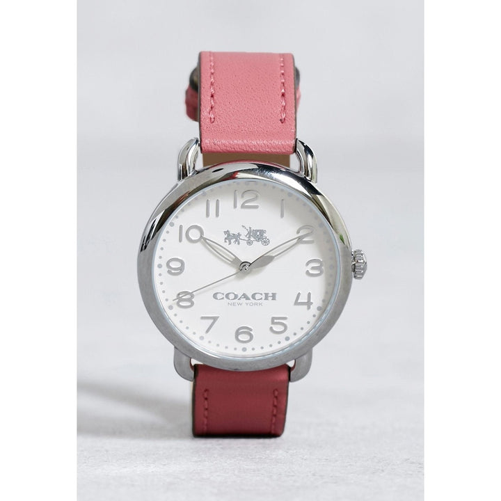 Coach Delancey White Dial Pink Leather Strap Watch for Women - 14502717