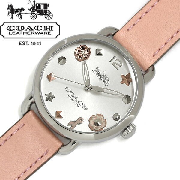 Coach Delancey White Dial Pink Leather Strap Watch for Women - 14502799