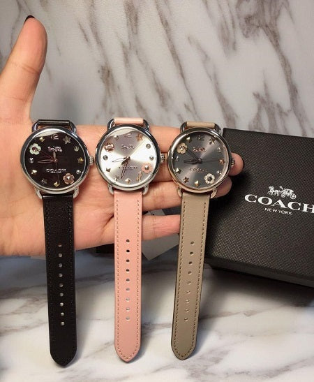 Coach Delancey White Dial Pink Leather Strap Watch for Women - 14502799