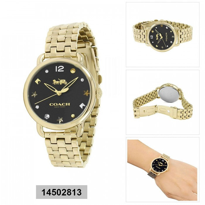 Coach Delancey Black Dial Gold Steel Strap Watch for Women - 14502813