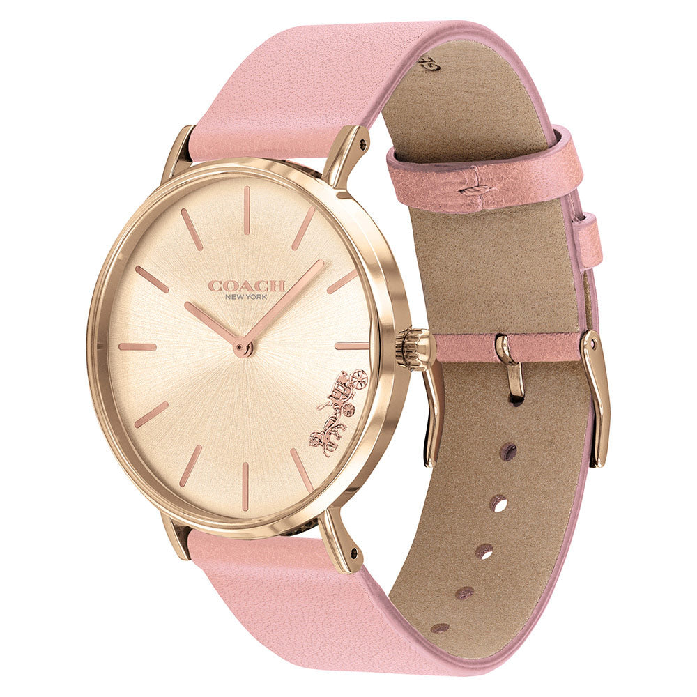 Coach Delancey Gold Dial Pink Leather Strap Watch for Women - 14503332