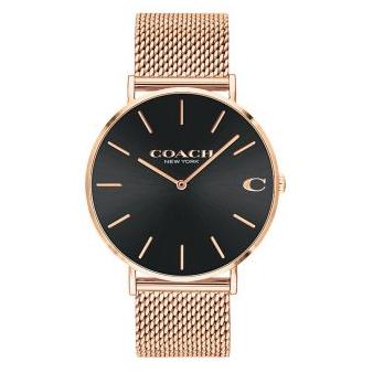Coach Charles Black Dial Rose Gold Mesh Bracelet Watch for Men - 14602552