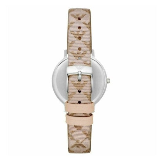 Emporio Armani Gianni T Bar Quartz Silver Dial Beige Leather Strap Watch For Women - AR80007