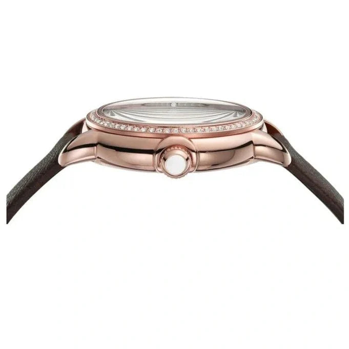 Emporio Armani Mia Moonphase Silver Dial Brown Leather Strap Watch For Women - AR11568