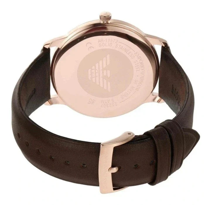 Emporio Armani Minimalist Quartz White Dial Brown Leather Strap Watch For Men - AR11572