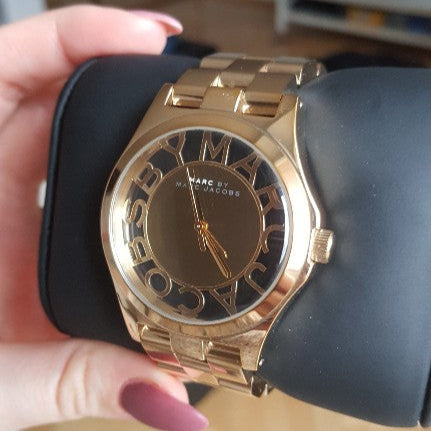 Marc Jacobs Henry Transparent Gold Dial Gold Steel Strap Watch for Women - MBM3206