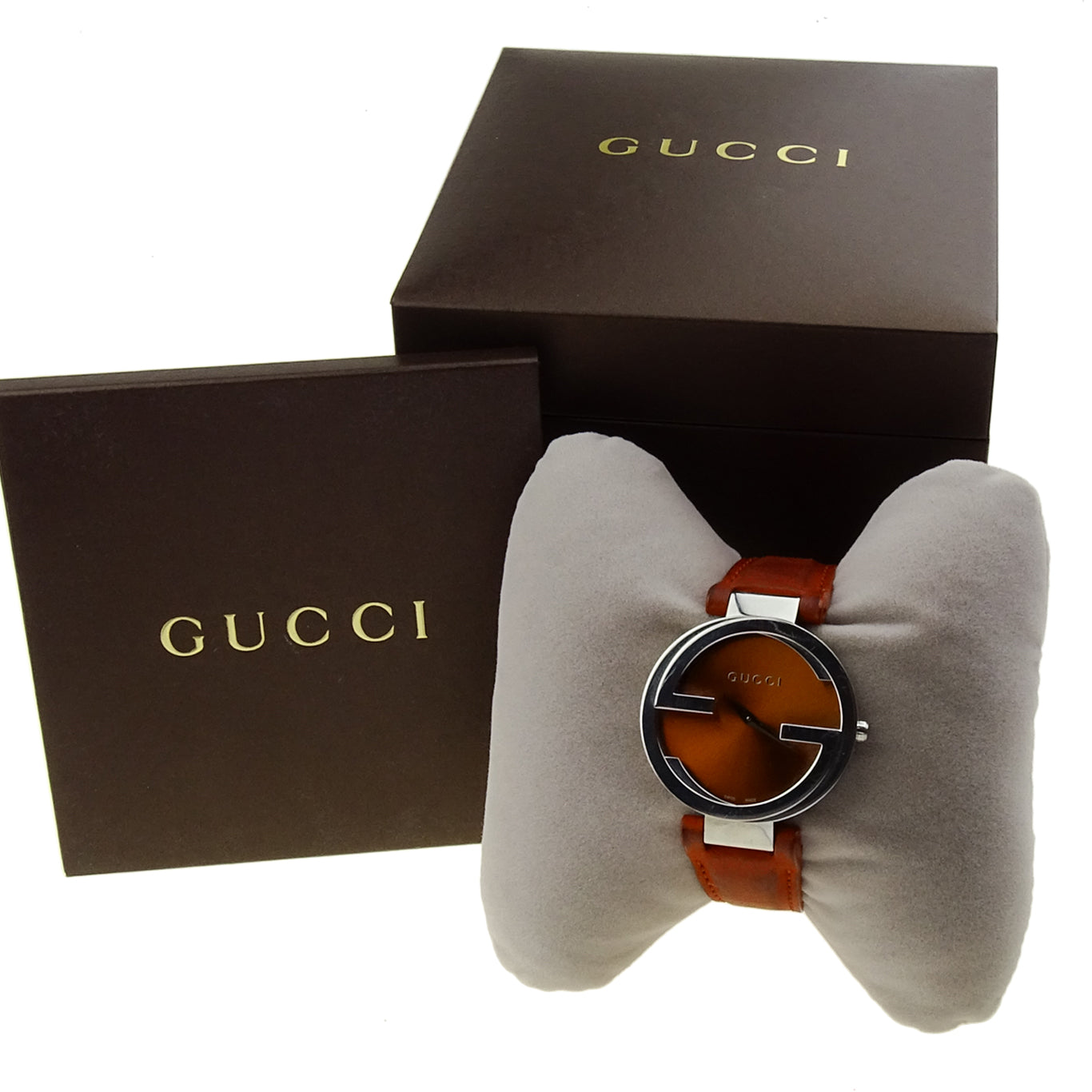 Gucci Interlocking G Brown Dial Brown Leather Strap Watch For Women - YA133319