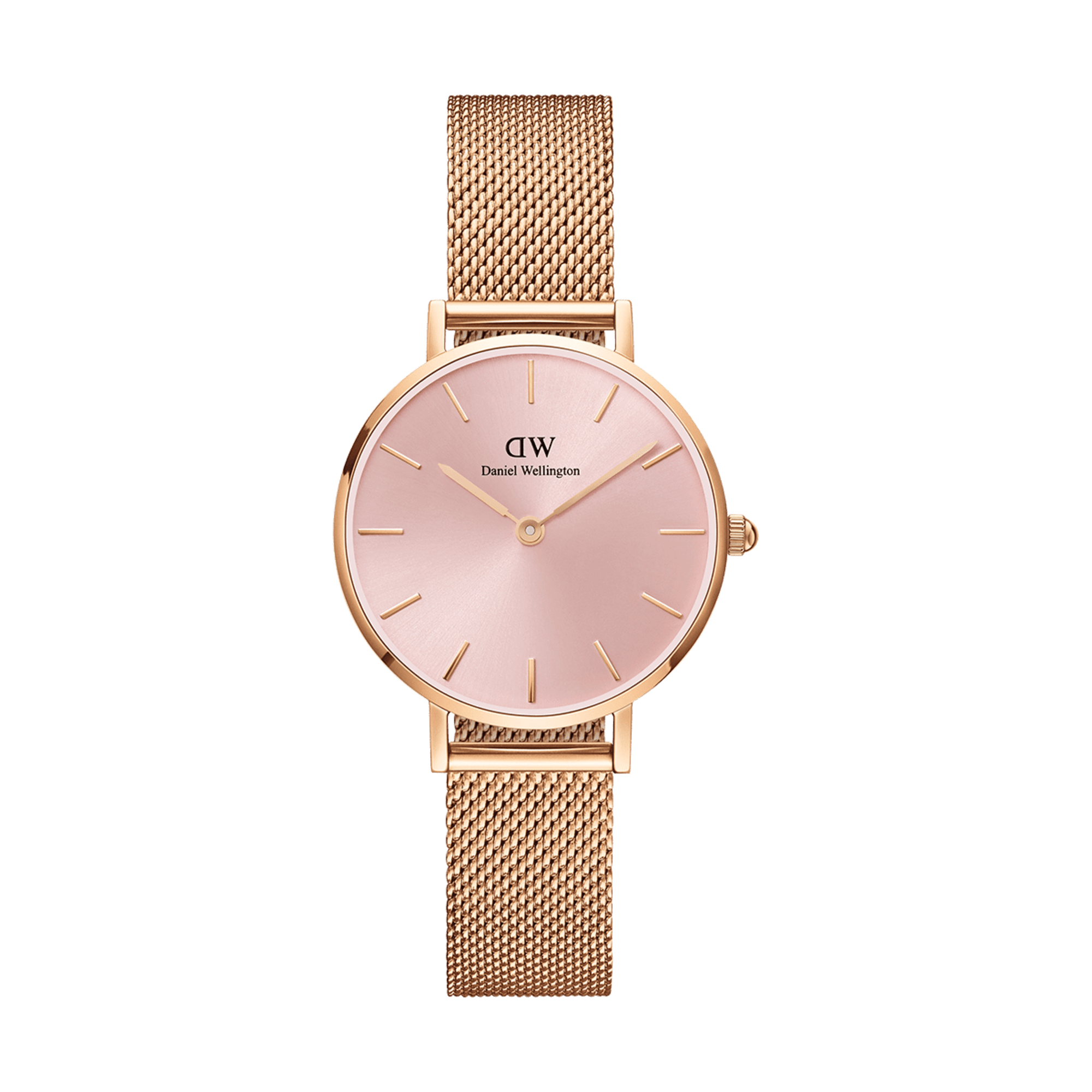 Daniel Wellington Petite Melrose Pink Dial Rose Gold Mesh Strap Watch For Women - DW00100367