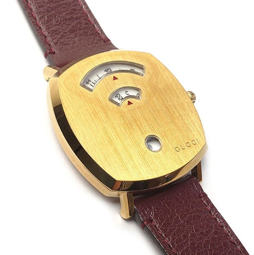 Gucci Grip Yellow Gold Dial Maroon Leather Strap Unisex Watch - YA157411