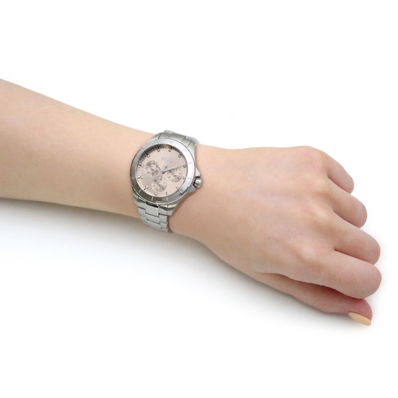 Hugo Boss Premiere Rose Gold Dial Silver Steel Strap Watch for Women - 1502444