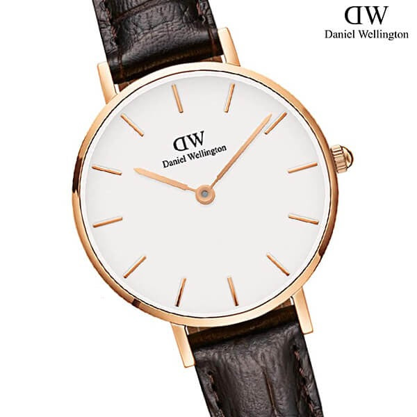Daniel Wellington Classic Petite York White Dial Brown Leather Strap Watch For Women - DW00100232