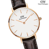 Daniel Wellington Classic Petite York White Dial Brown Leather Strap Watch For Women - DW00100232