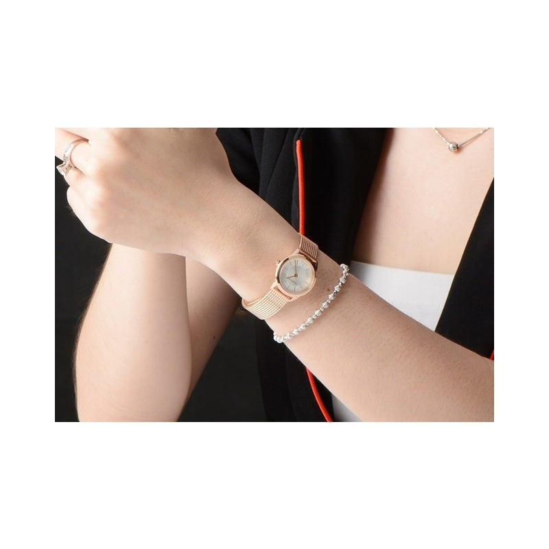 Calvin Klein Minimal White Dial Rose Gold Mesh Bracelet Watch for Women - K3M23626