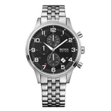 Hugo Boss Aeroliner Chronograph Black Dial Silver Steel Strap Watch For Men - 1512446