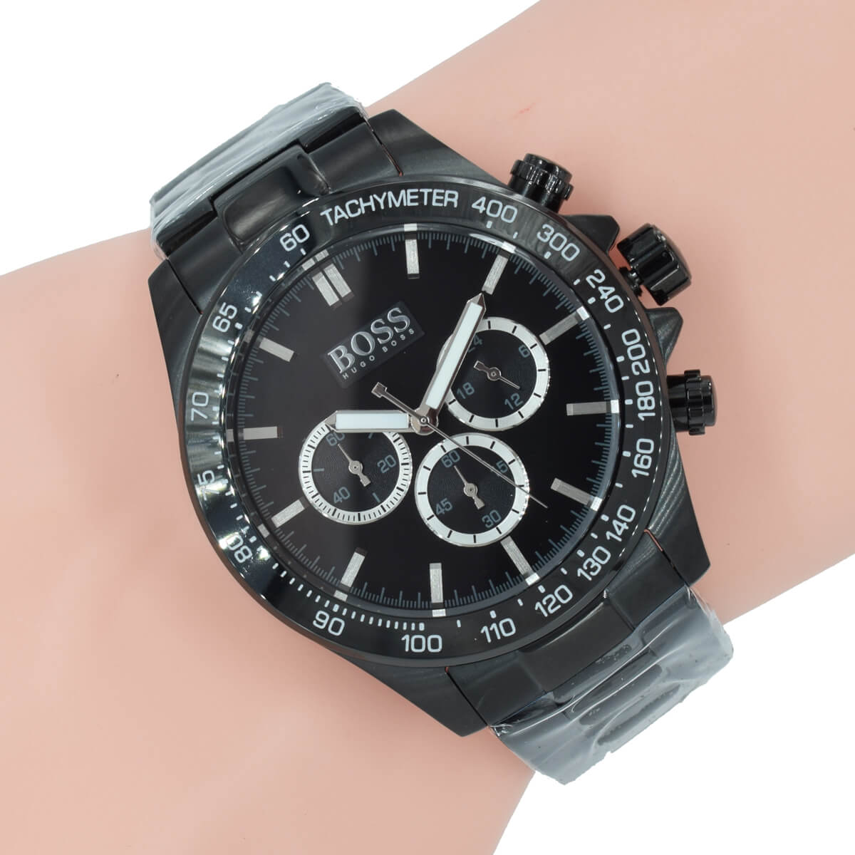 Hugo Boss Ikon Chronograph Black Dial Black Steel Strap Watch for Men - 1512961