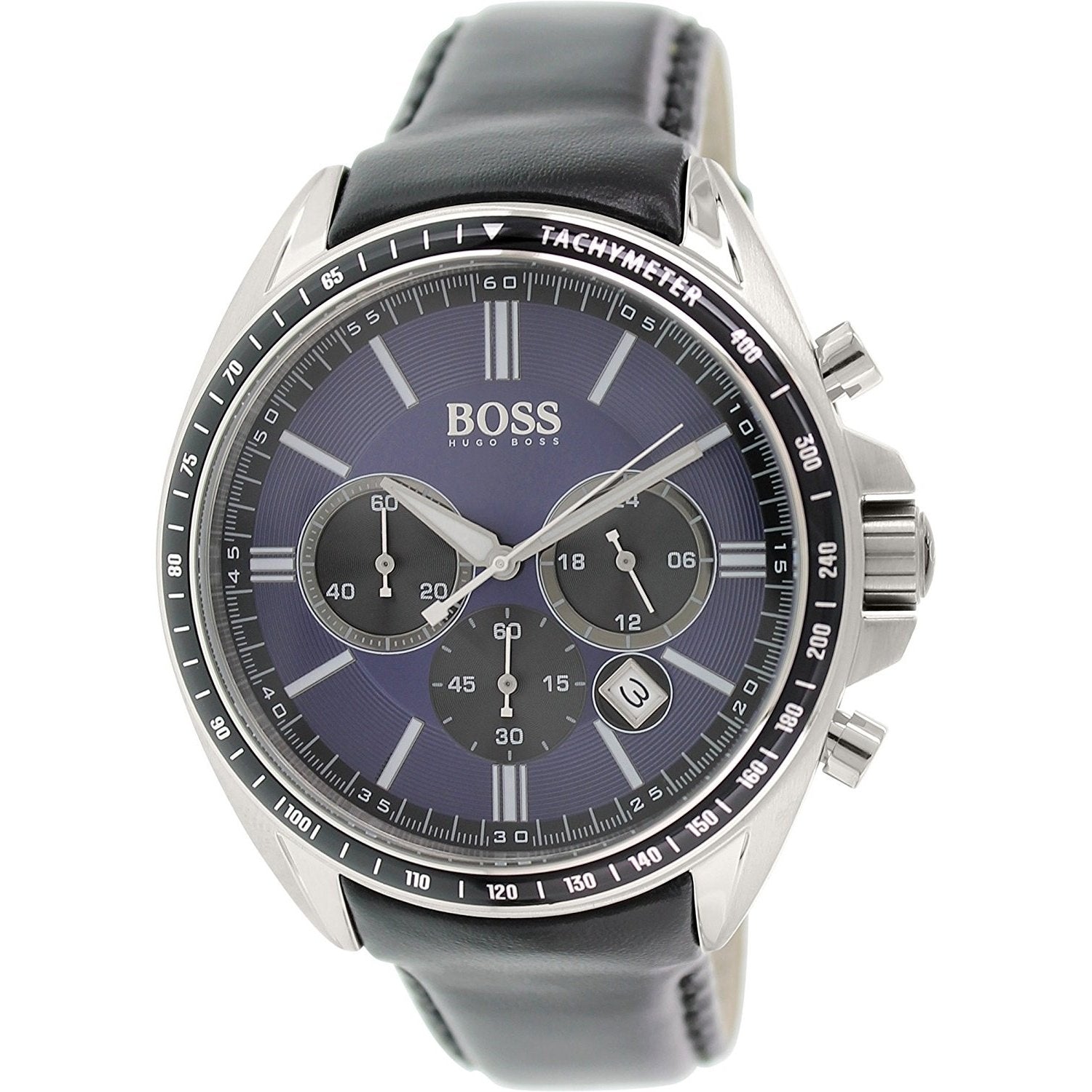 Hugo Boss Driver Sport Chronograph Blue Dial Black Leather Strap Watch for Men - 1513077
