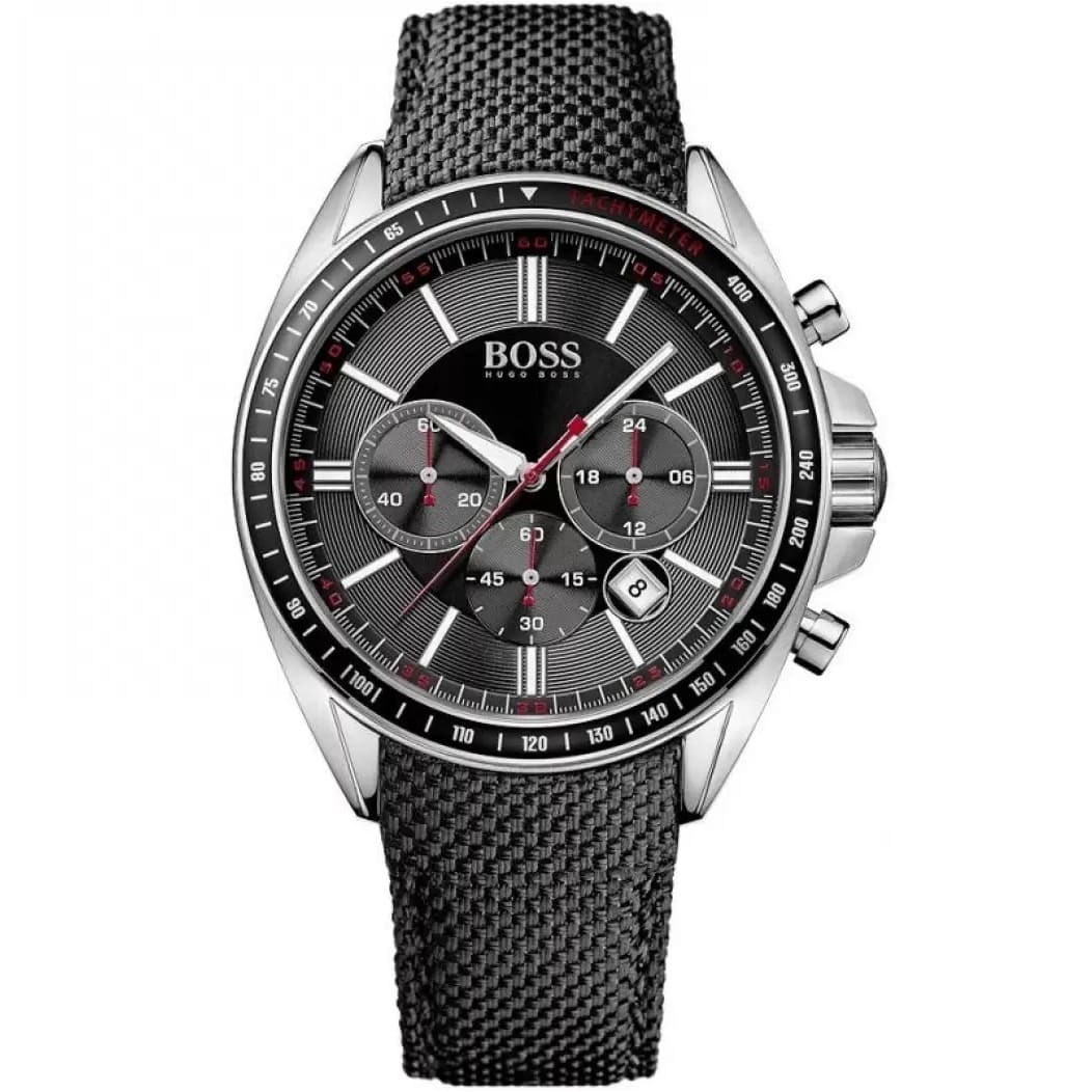 Hugo Boss Driver Black Dial Black Leather Strap Watch for Men -1513087