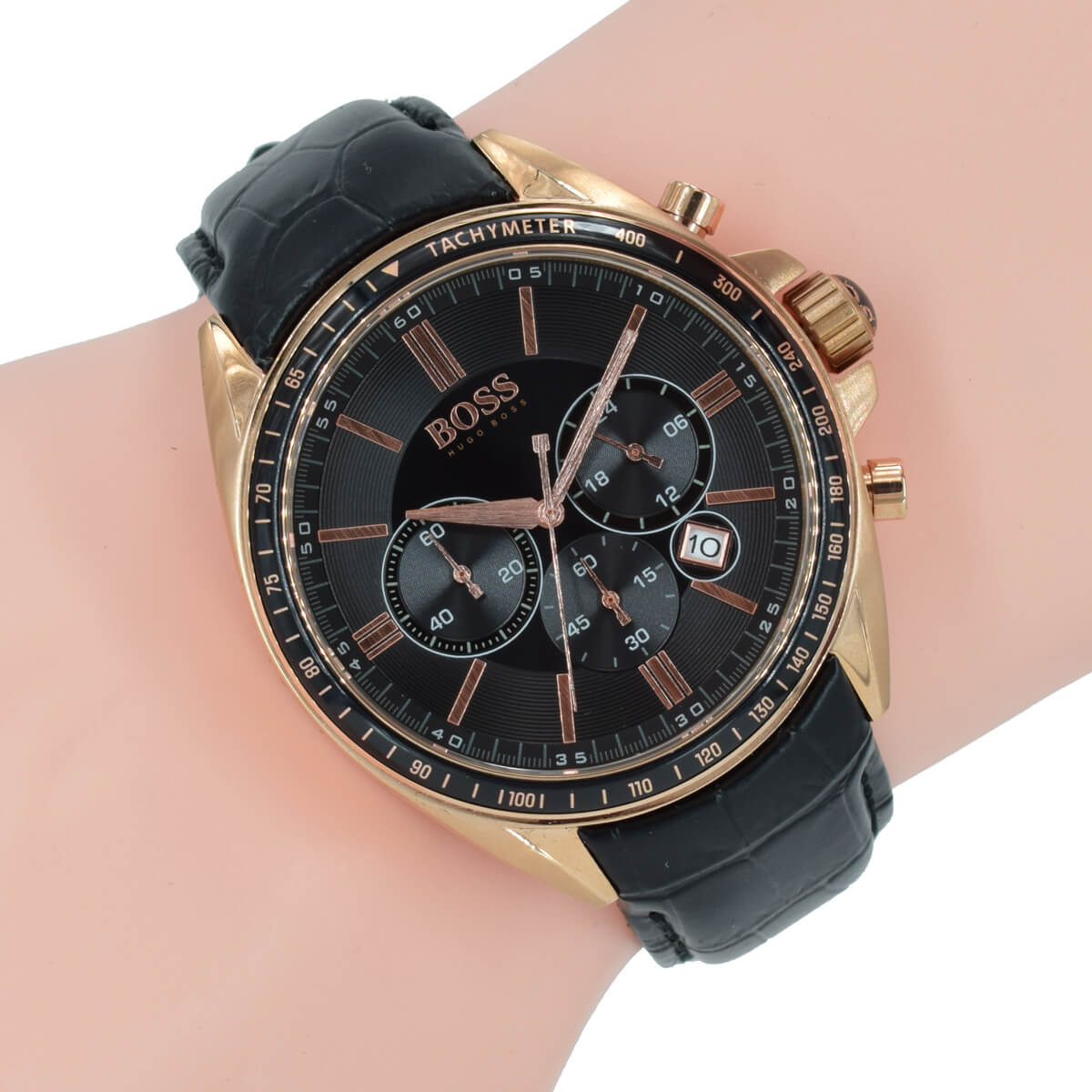 Hugo Boss Driver Black Dial Black Leather Strap Watch for Men - 1513092