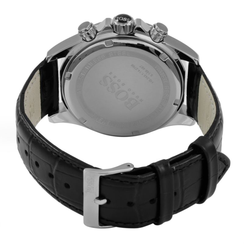 Hugo Boss Ikon Black Dial Black Leather Strap Watch for Men - 1513178