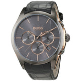 Hugo Boss Onyx Grey Dial Black Leather Strap Watch for Men - 1513366