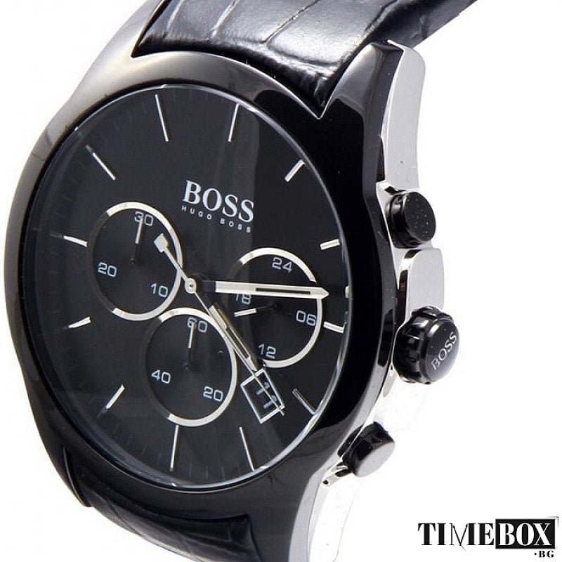 Hugo Boss Onyx Black Dial Black Leather Strap Watch for Men - 1513367