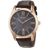 Hugo Boss Ambassador Grey Dial Brown Leather Strap Watch for Men - 1513387
