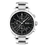Hugo Boss Grand Prix Black Dial Silver Steel Strap Watch for Men - 1513477