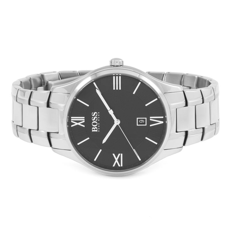 Hugo Boss Governer Black Dial Silver Steel Strap Watch for Men - 1513488