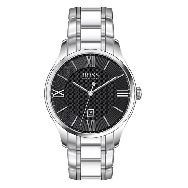 Hugo Boss Governer Black Dial Silver Steel Strap Watch for Men - 1513488