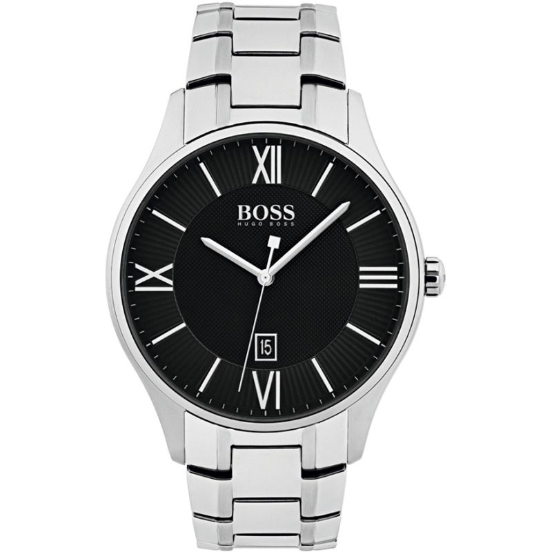 Hugo Boss Governer Black Dial Silver Steel Strap Watch for Men - 1513488