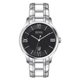 Hugo Boss Governer Black Dial Silver Steel Strap Watch for Men - 1513488