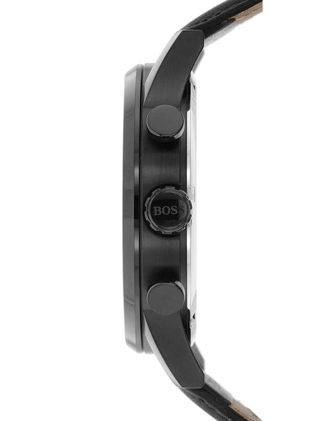 Hugo Boss Navigator Black Dial Black Leather Strap Watch for Men - 1513497